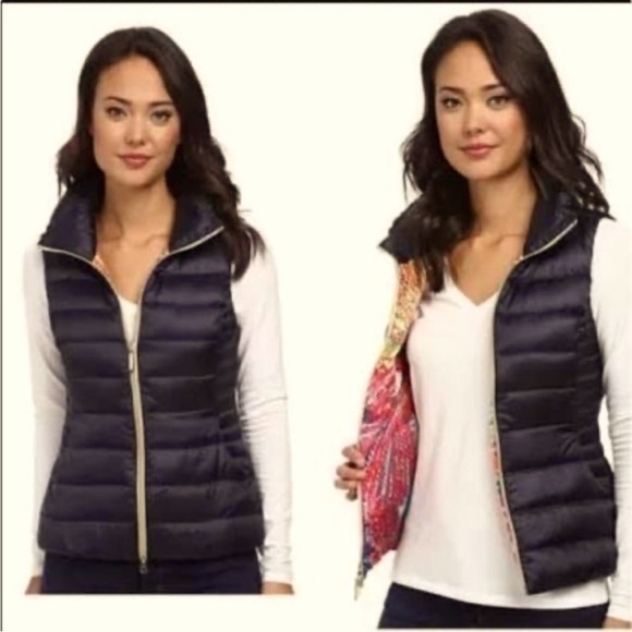 Lilly Pulitzer Navy Allie Packable Midnight Puffer Down Feather Vest Preppy S - Picture 2 of 13